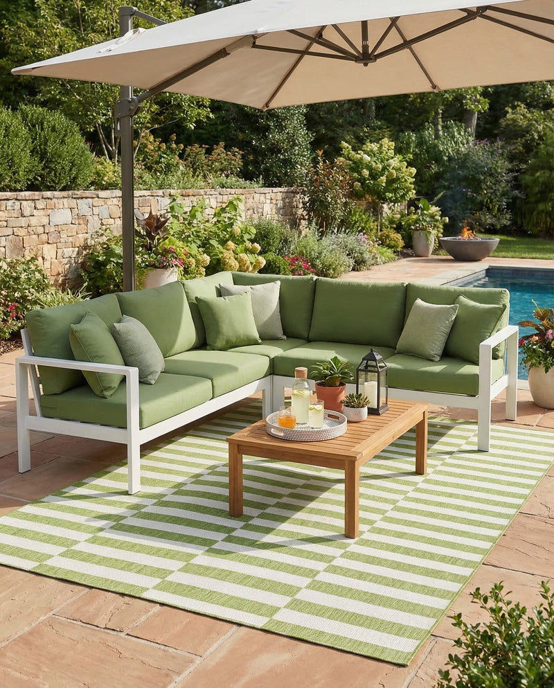 Seaside Stripes Collection Area Rug - Cabana (Green) Rectangle Green  lifestyle 28