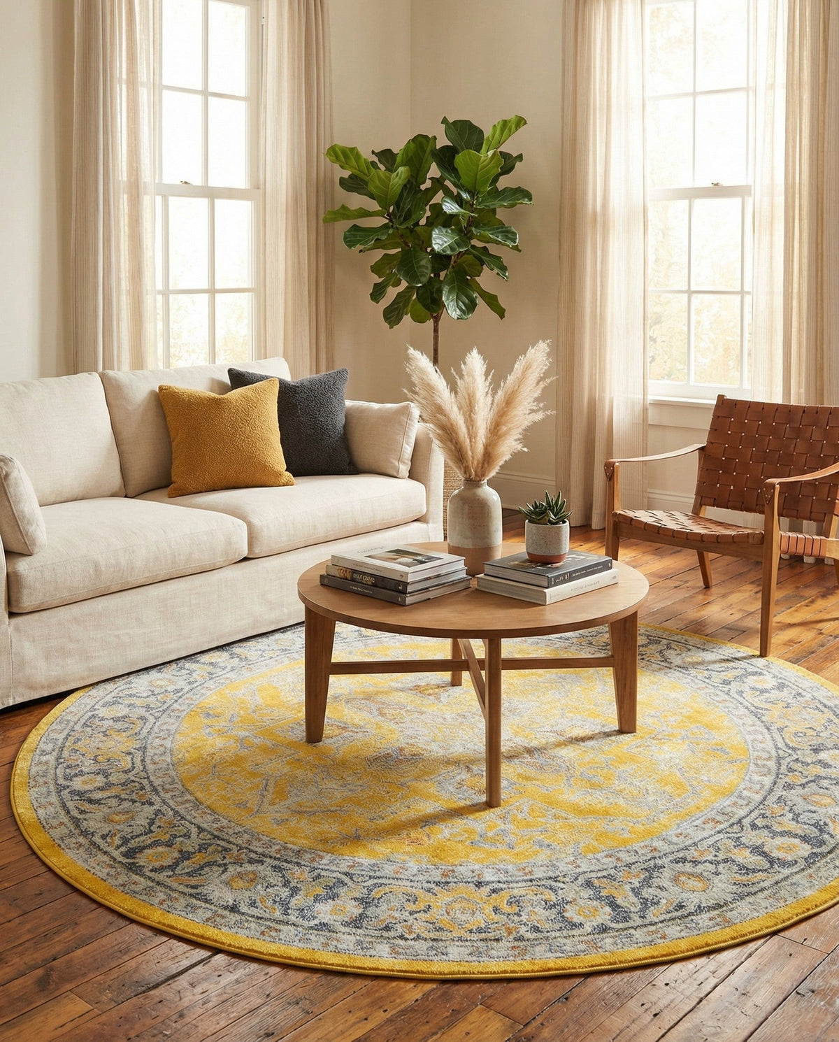 Caribbean Breeze Collection Area Rug -  Andros Round Yellow  lifestyle 170