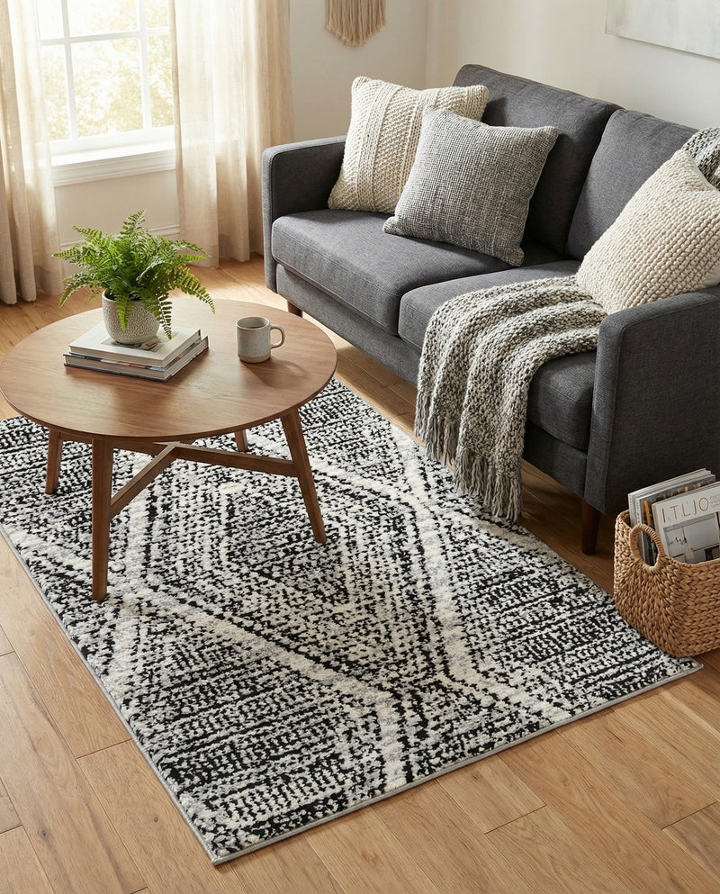 Marrakech Mosaic Collection Area Rug -  Medina Rectangle Black and White  lifestyle 17