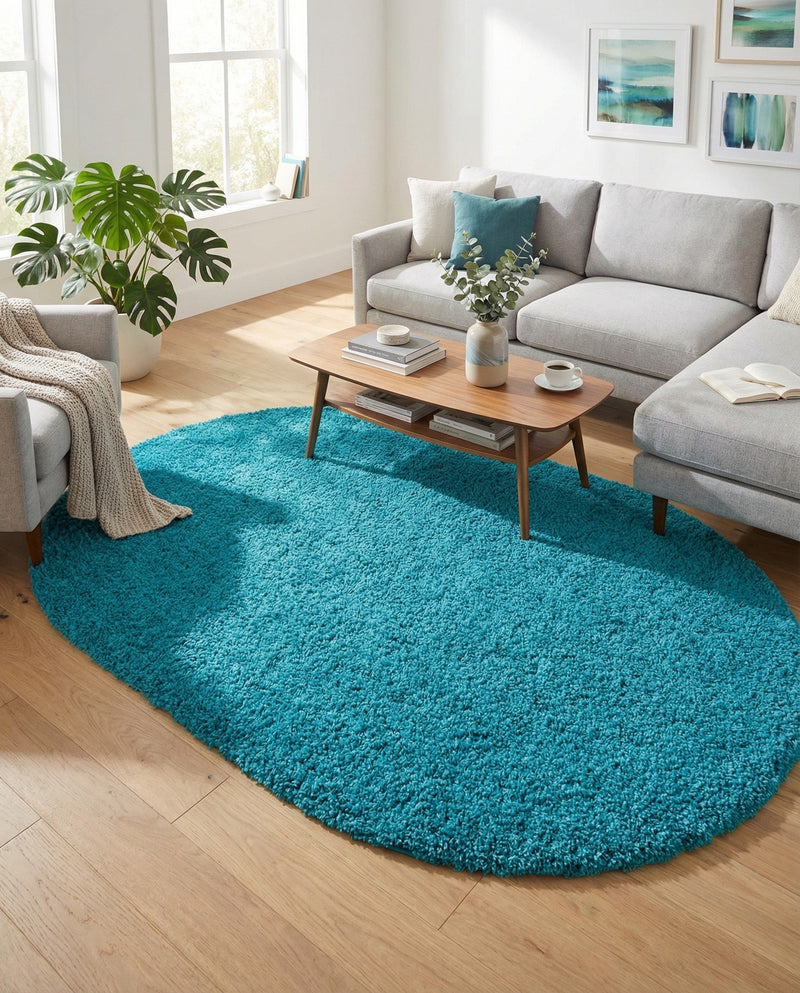 Plush Oasis Collection Area Rug - Serenity (Turquoise) Oval Turquoise  lifestyle 56