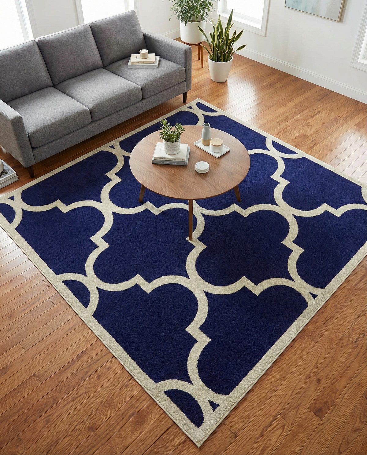 Lattice Gardens Collection Area Rug -  Espaliera Square Navy Blue  lifestyle 142