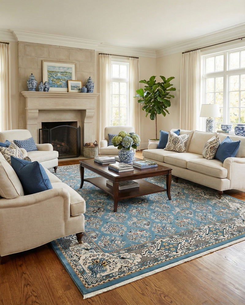 Persian Elegance Collection Area Rug -  Yazd Rectangle Blue  lifestyle 29