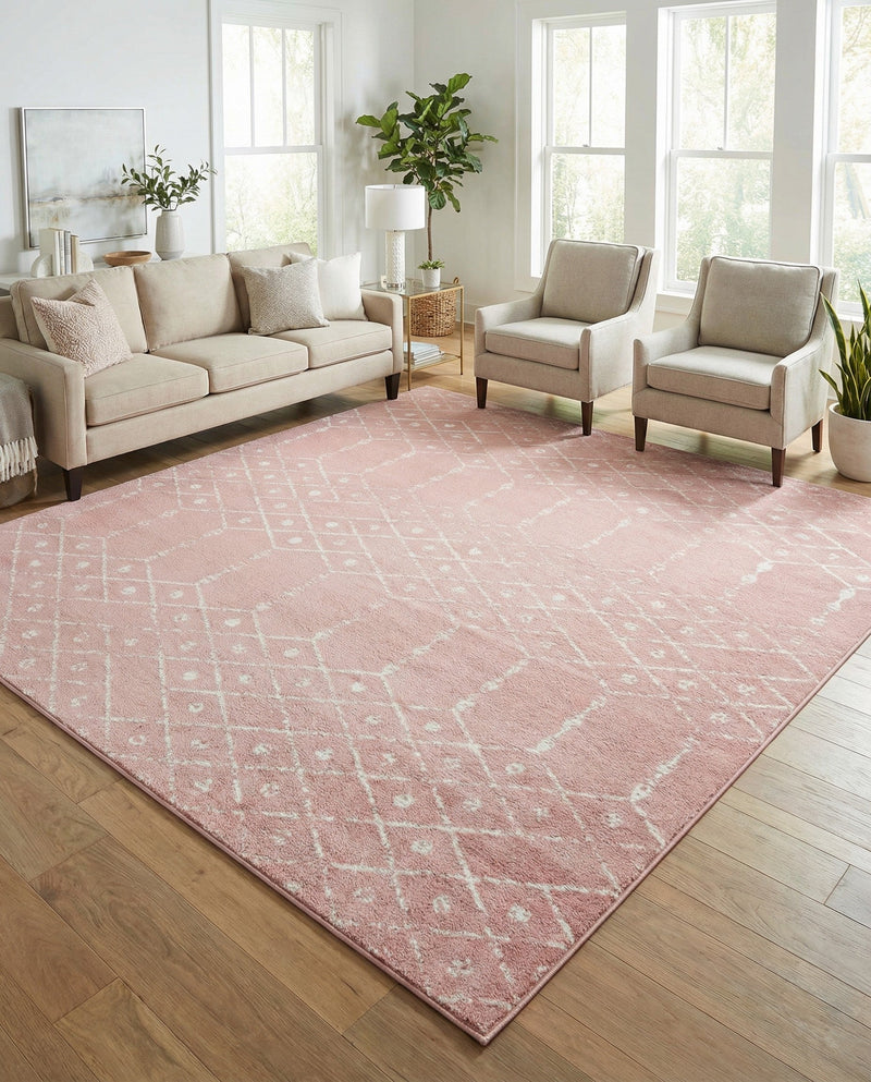 Marrakesh Lattice Collection Area Rug - Casablanca (Rose Pink) Square Rose Pink  lifestyle 51