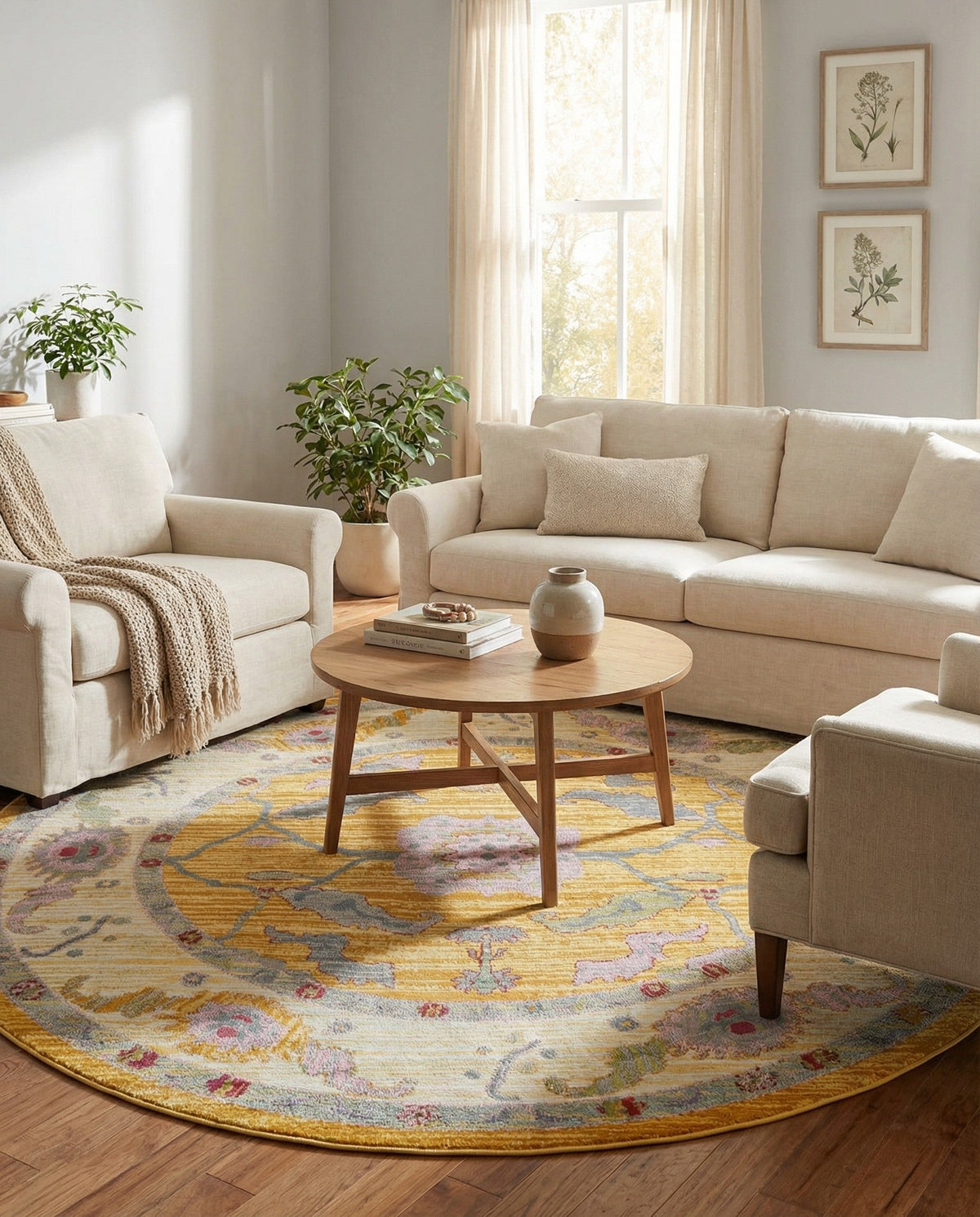 Arcadia Rugs Collection Area Rug - Eden (Yellow) Round Yellow  lifestyle 98