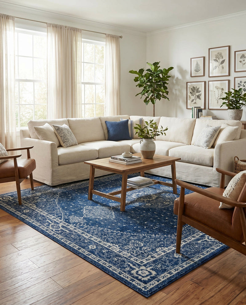Dover Terrace Collection Area Rug - Marina (Navy Blue) Rectangle Navy Blue  lifestyle 4