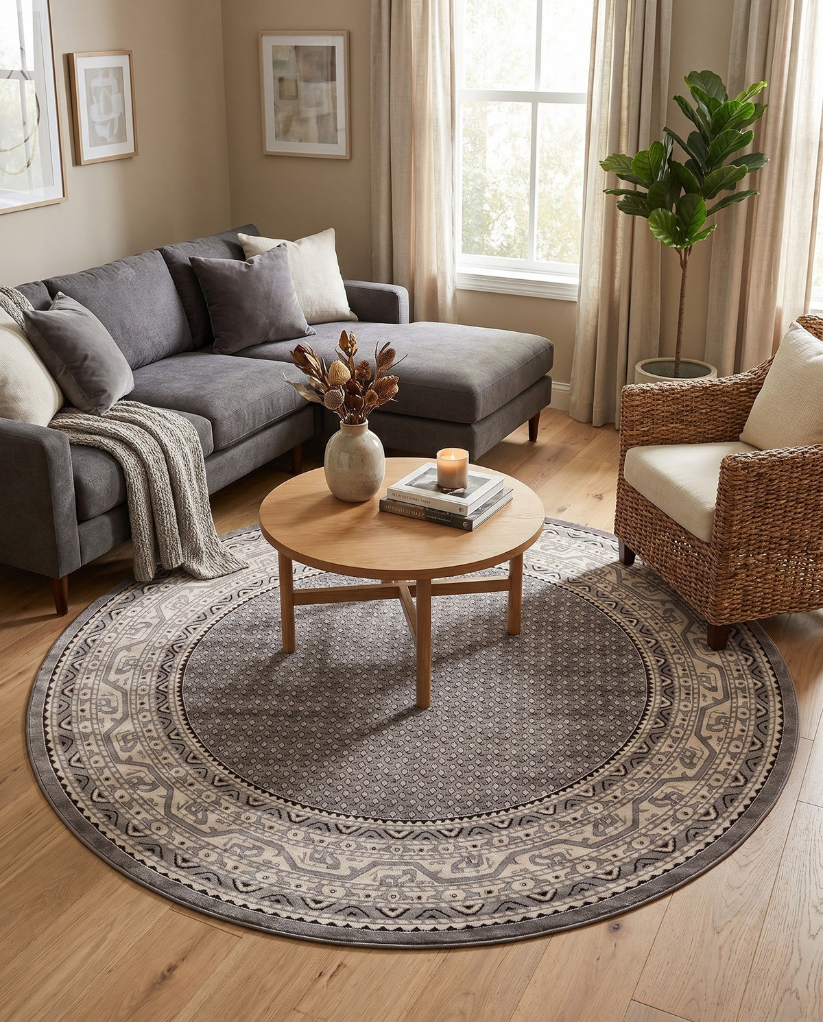 Soho Elegance Collection Area Rug -  Mercer (Gray) Round Gray  lifestyle 107