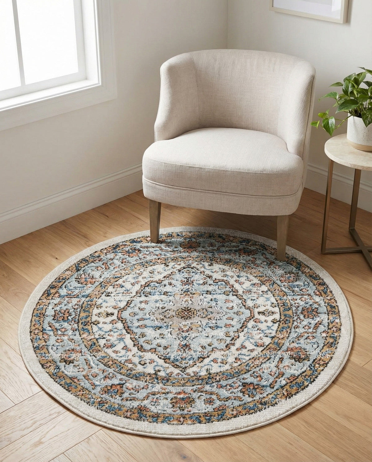Mykonos Manor Collection Area Rug - Delos Round Ivory  lifestyle 157