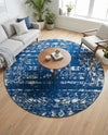 Brighton Stripes Collection Area Rug - Sussex (Navy Blue) Round Navy Blue  lifestyle 35