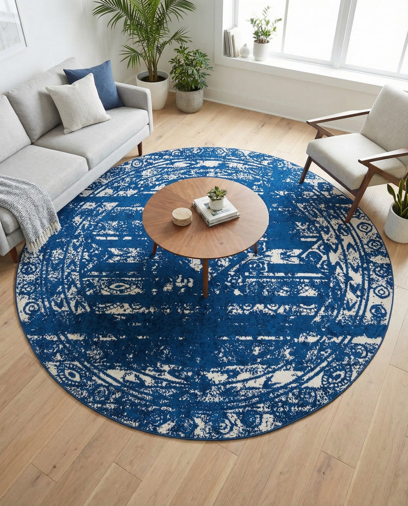 Brighton Stripes Collection Area Rug - Sussex (Navy Blue) Round Navy Blue  lifestyle 35