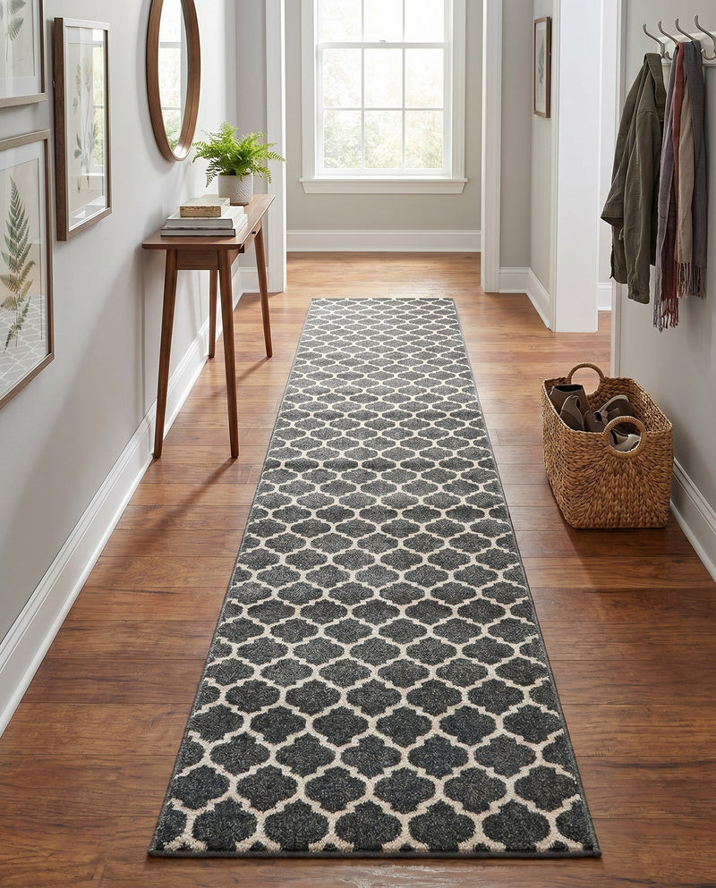 Lattice Gardens Collection Area Rug -  Bloomfield (Black) Runner Black  lifestyle 75