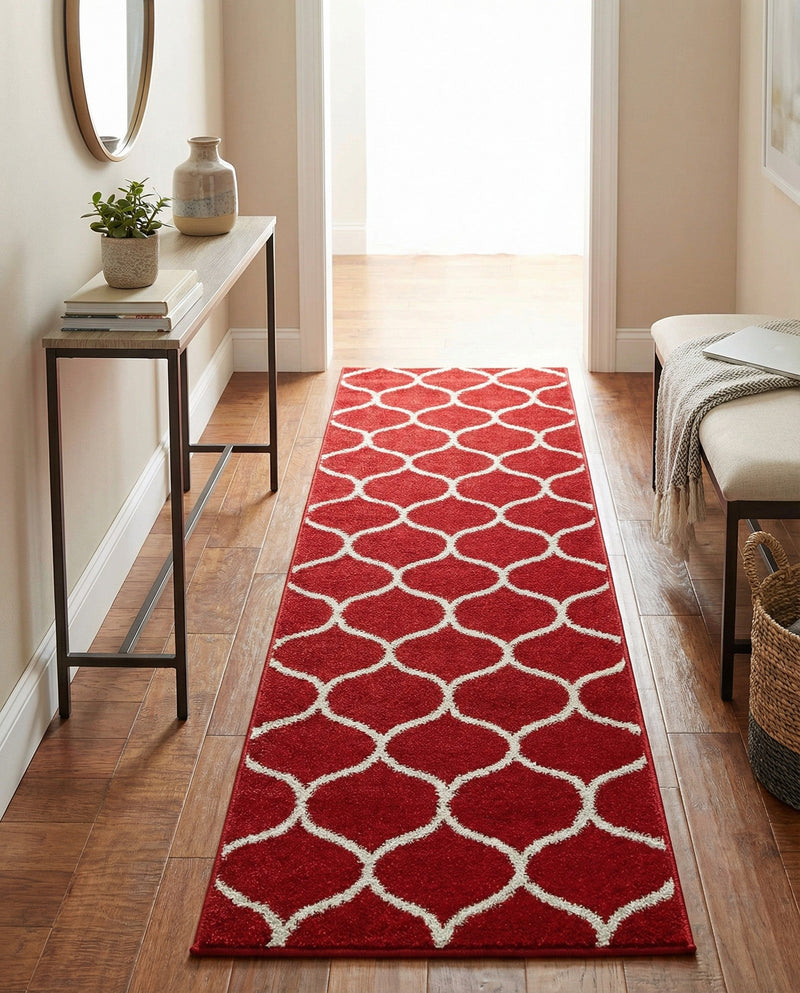 Trellis Mosaic Collection Area Rug -  Pergolatown (Red) Runner Red  lifestyle 32