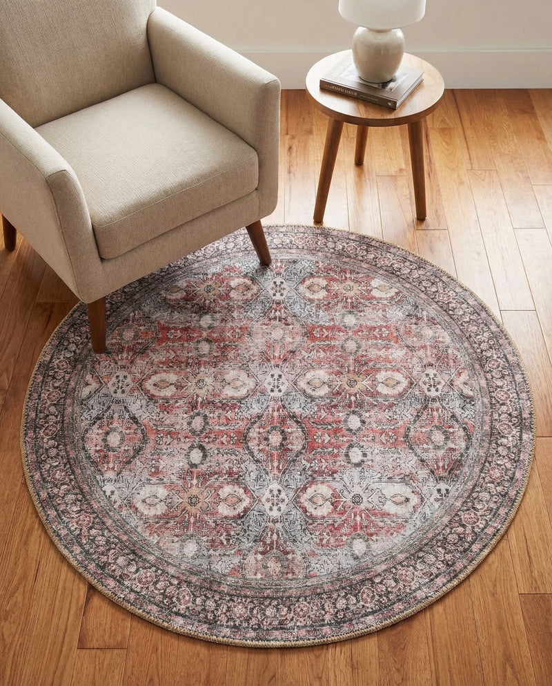 Heritage Elegance Collection Area Rug -  Hampton Round Antique Red  lifestyle 57