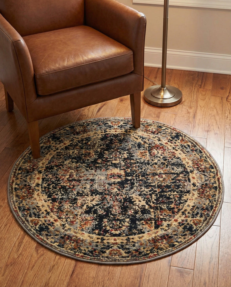 Neptune Elegance Collection Area Rug -  Galatea (Black) Round Black  lifestyle 68