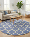Lattice Gardens Collection Area Rug -  Bloomfield (Light Blue) Round Light Blue  lifestyle 55