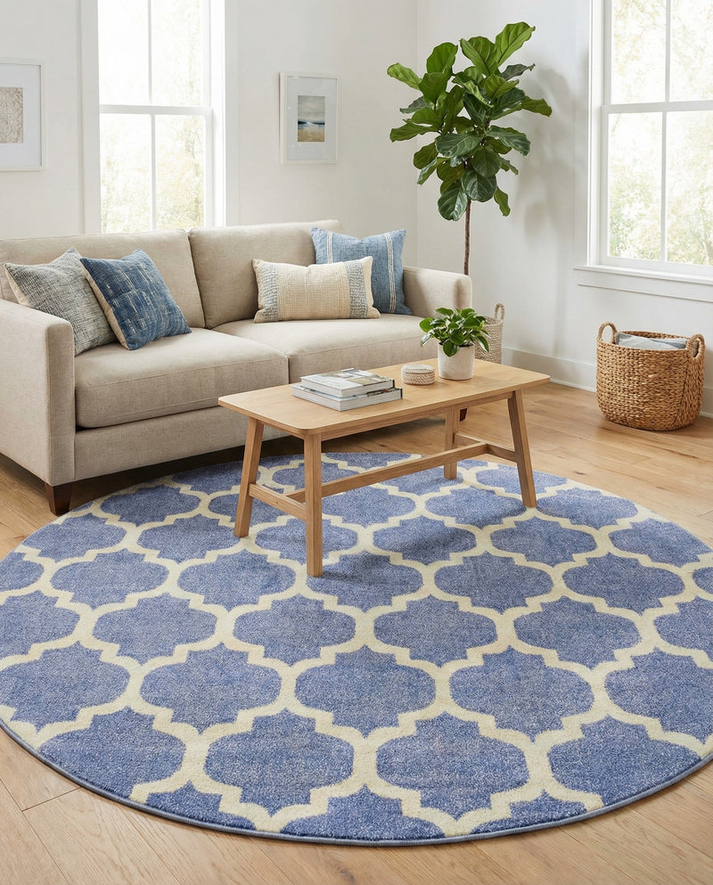 Lattice Gardens Collection Area Rug -  Bloomfield (Light Blue) Round Light Blue  lifestyle 55