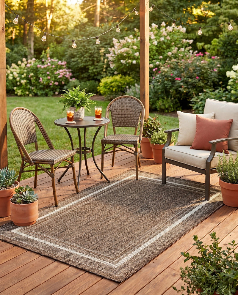 Terrace Fringe Collection Area Rug - Veranda (Brown) Rectangle Brown  lifestyle 44