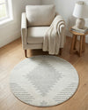 Seychelles Stripes Collection Area Rug - Mahe (Ivory and Gray) Round Ivory and Gray  lifestyle 55