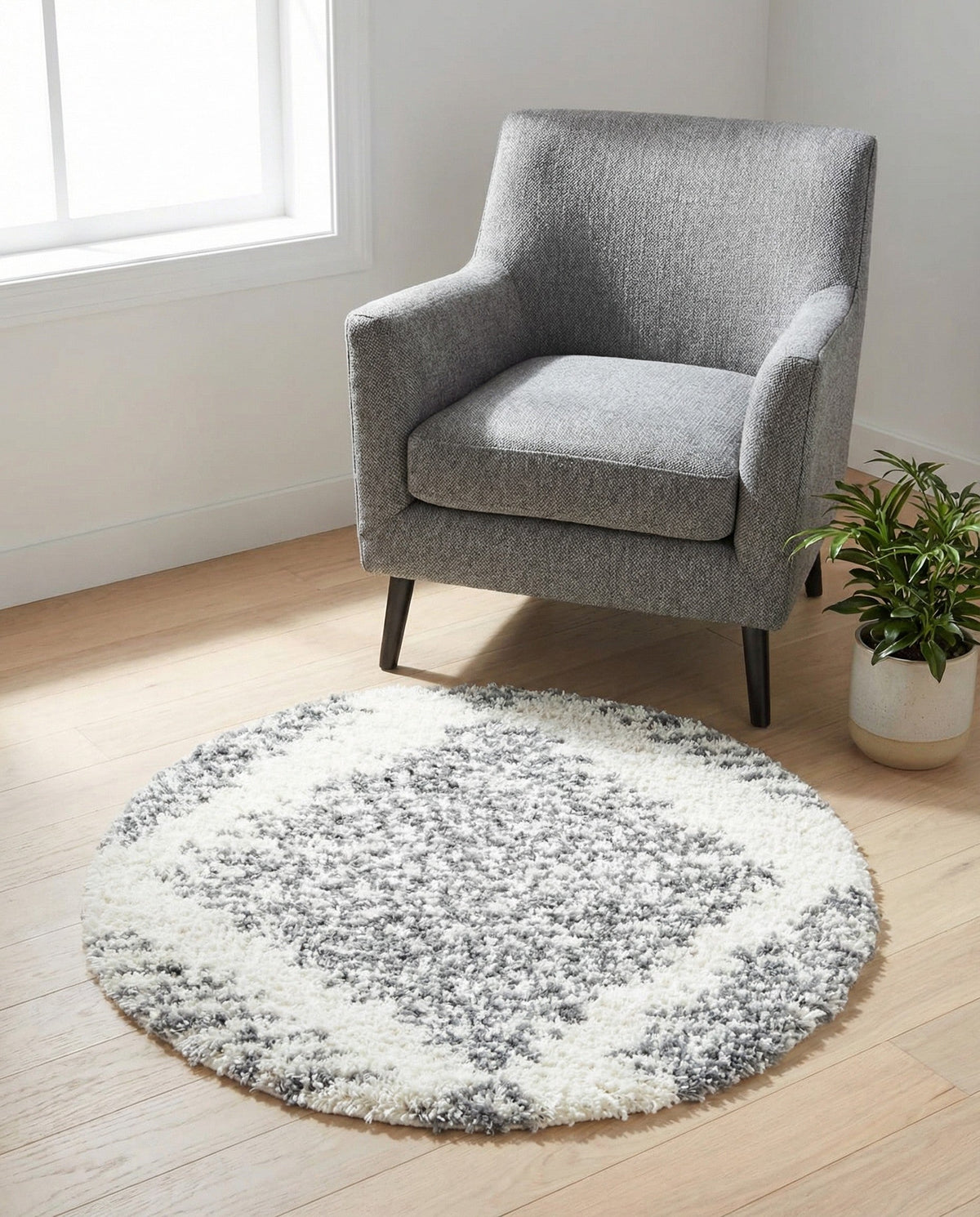 Tranquil Tides Shag Collection Area Rug -  Azure Round White  lifestyle 124