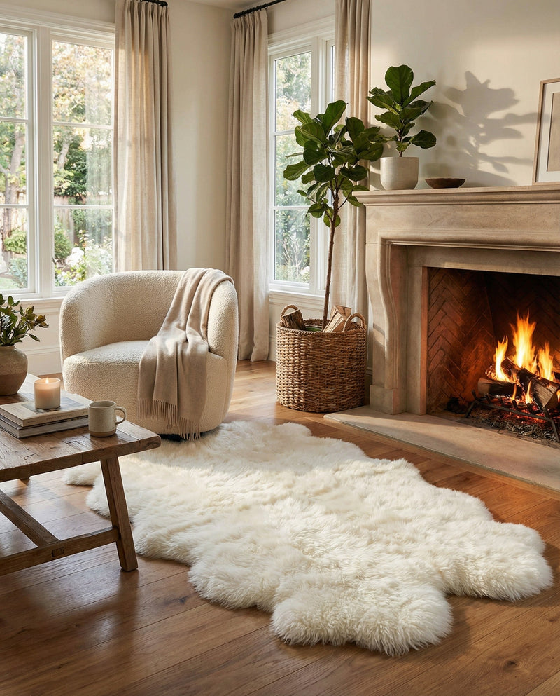 Arctic Lambskin Luxe Collection Area Rug - Tundra Rectangle White  lifestyle 33