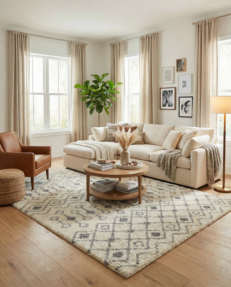 Berber Lattice Shag Collection Area Rug - Atlas (Ivory) Rectangle Ivory  lifestyle 4