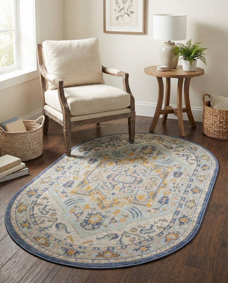 Savannah Series Collection Area Rug - Charleston (Sky blue) Oval Sky blue  lifestyle 34