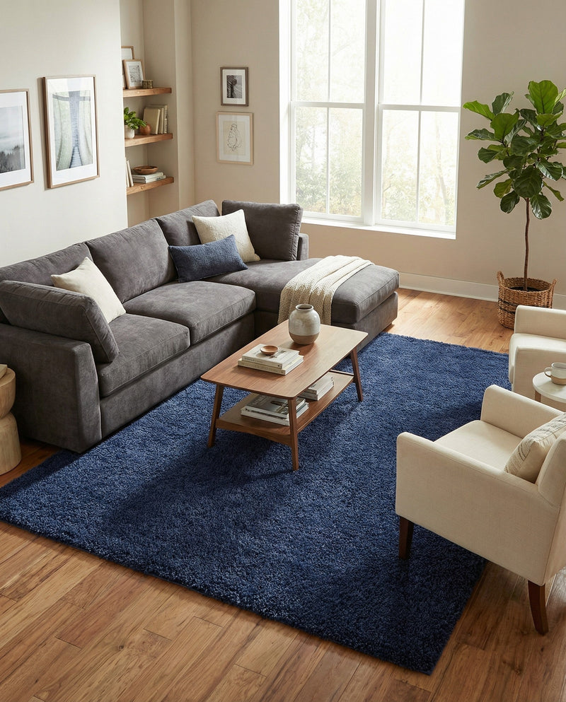 Solid Shag Seaside Collection Area Rug - Azure Cove (Navy Blue) Rectangle Navy Blue  lifestyle 11