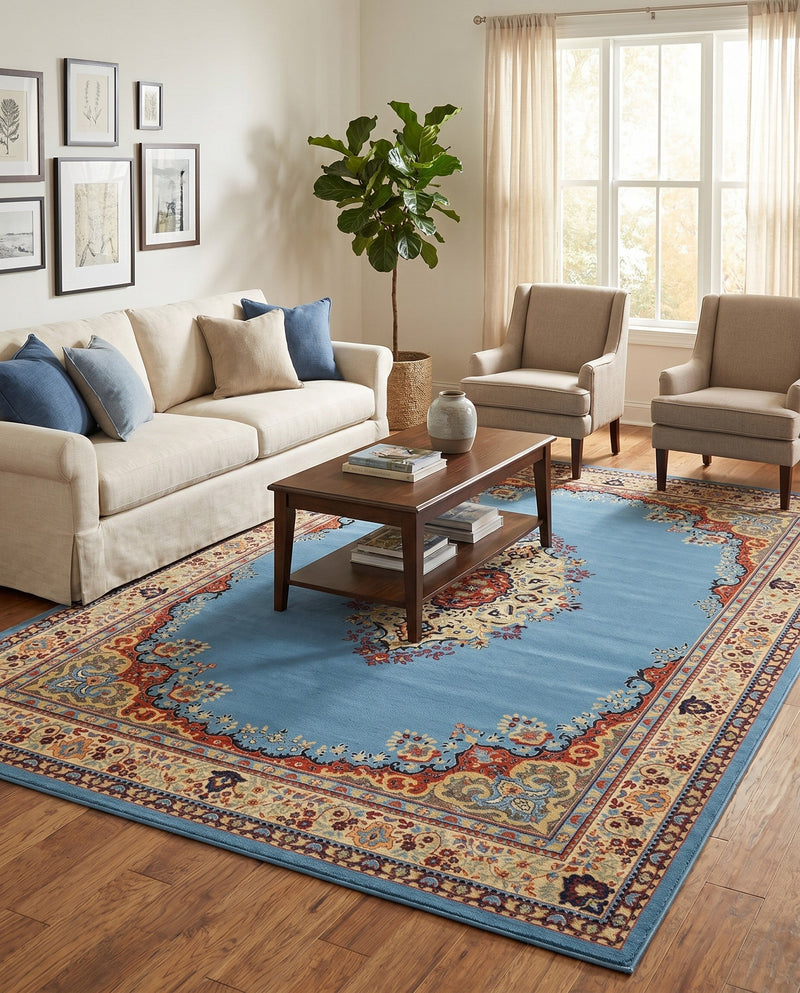 Tabriz Tapestry Collection Area Rug - Azerbaijan (Light Blue) Rectangle Light Blue  lifestyle 25