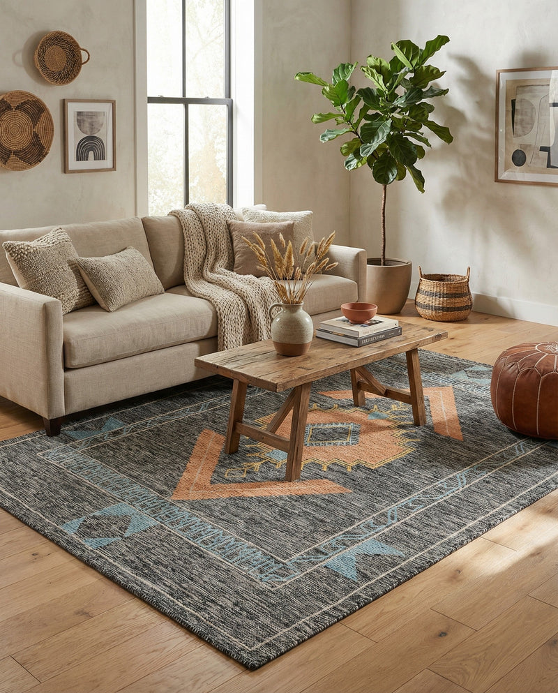 Caspian Wool Collection Area Rug - Ephesus Rectangle Charcoal Gray  lifestyle 17