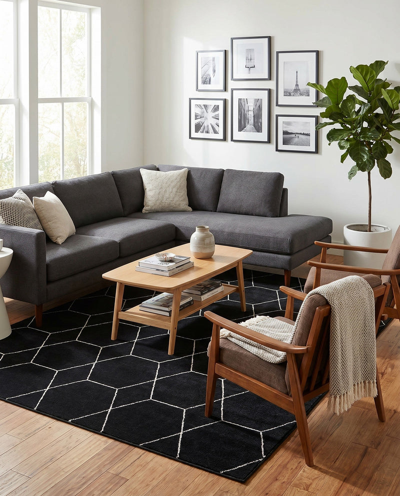 Trellis Mosaic Collection Area Rug - Arborville (Black) Rectangle Black  lifestyle 19