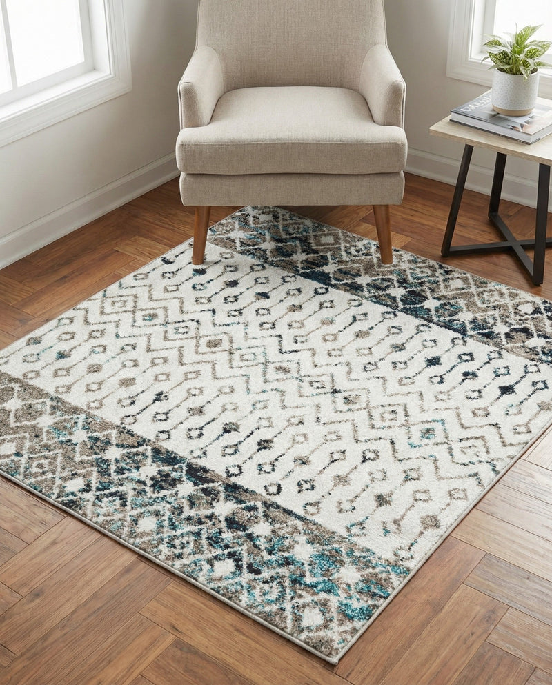 Mediterranean Lattice Collection Area Rug -  Casablanca (Ivory Gray Blue) Square Ivory Gray Blue  lifestyle 36