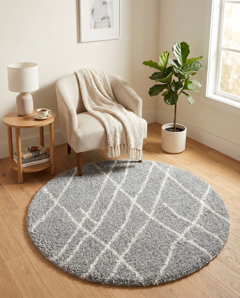 Cozy Haven Shag Collection Area Rug - Serenity (Cloud Gray) Round Cloud Gray  lifestyle 60
