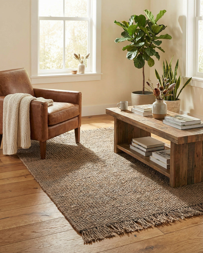 Savannah Jute Collection Area Rug - Seashore Rectangle Gray  lifestyle 35