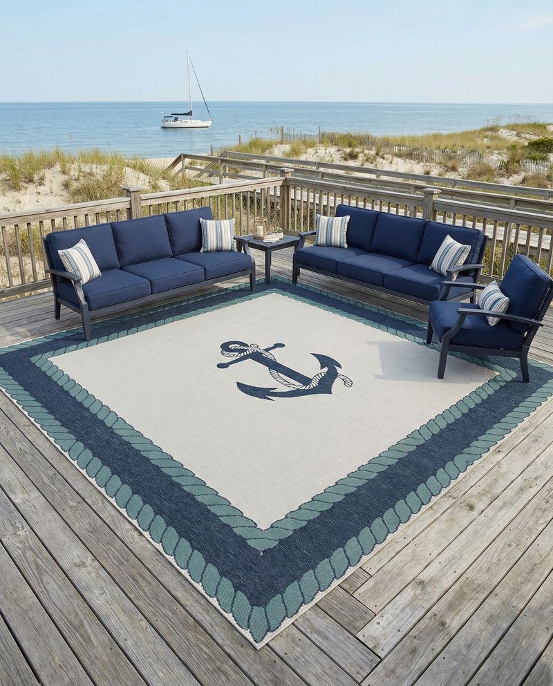 Seaside Haven Rugs Collection Area Rug -  Coralreef Square Navy Blue  lifestyle 62