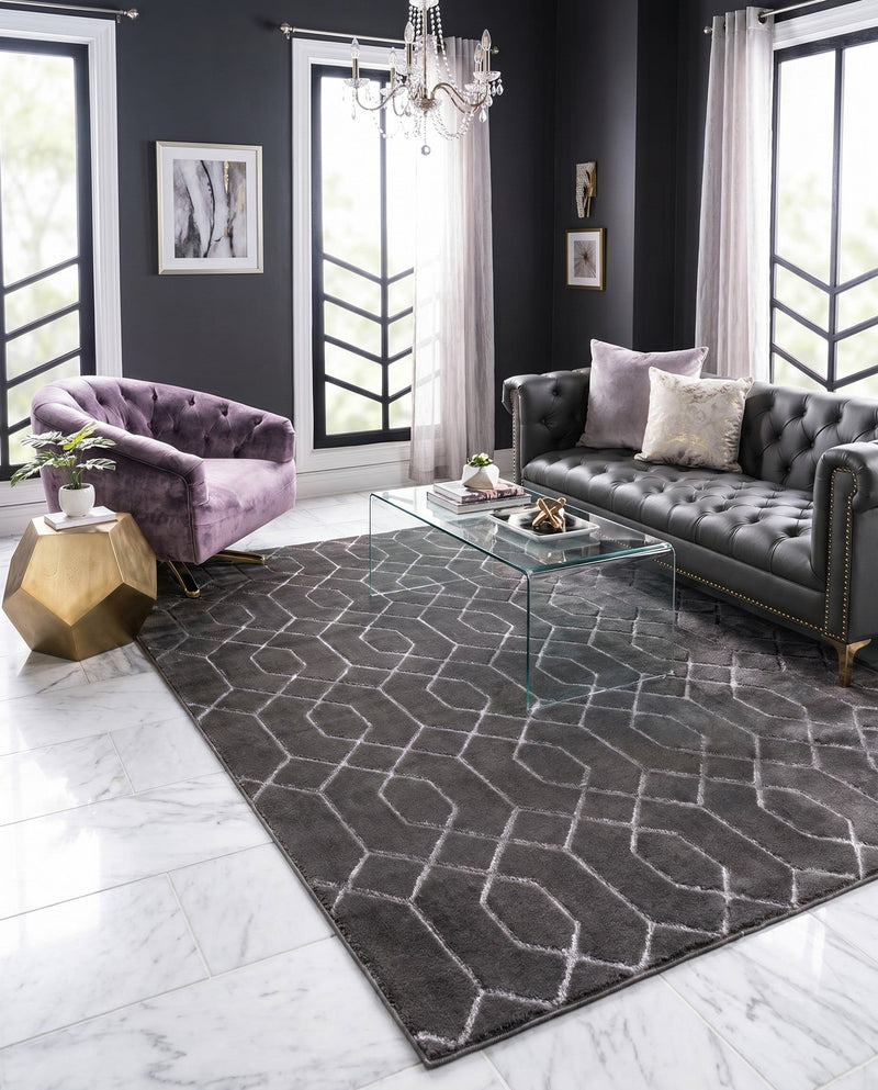 Hollywood Luxe Collection Area Rug - Sunset (Gray Silver) Rectangle Gray Silver  lifestyle 8