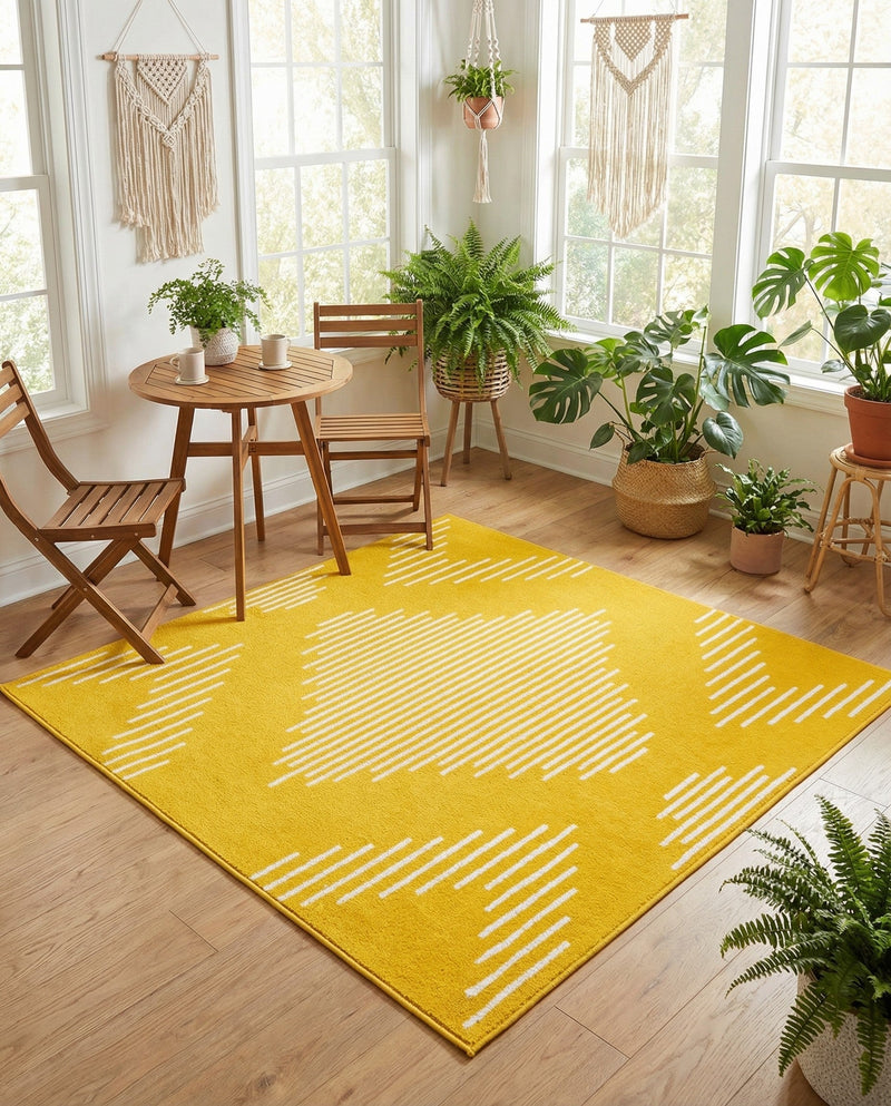 Seychelles Stripes Collection Area Rug - Mahe (Yellow) Square Yellow  lifestyle 29