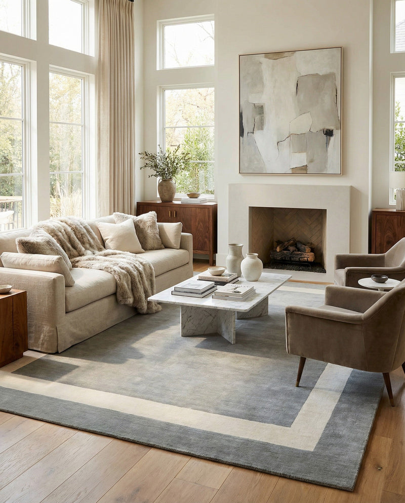 Savannah Borders Wool Collection Area Rug - Chatham Rectangle Earl Gray  lifestyle 33
