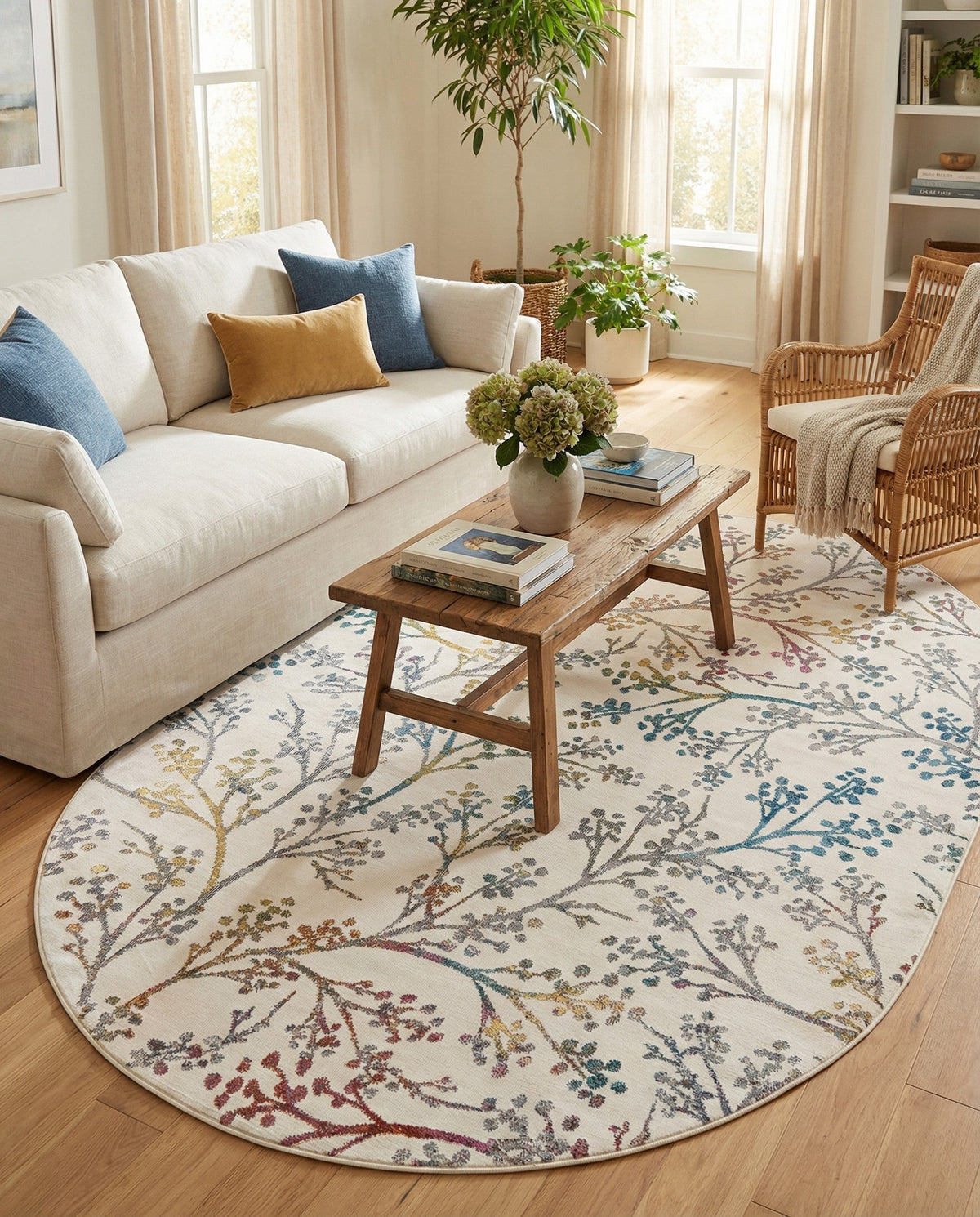 Meadow Breeze Collection Area Rug -  Sunbeam Oval Ivory  lifestyle 194