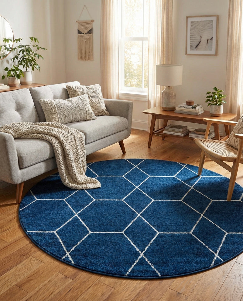 Trellis Mosaic Collection Area Rug - Arborville (Navy Blue) Round Navy Blue  lifestyle 38