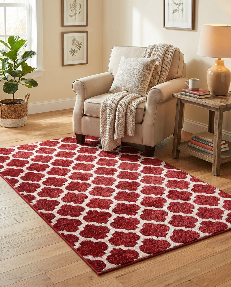 Lattice Gardens Collection Area Rug -  Bloomfield (Dark Terracotta) Rectangle Dark Terracotta  lifestyle 21