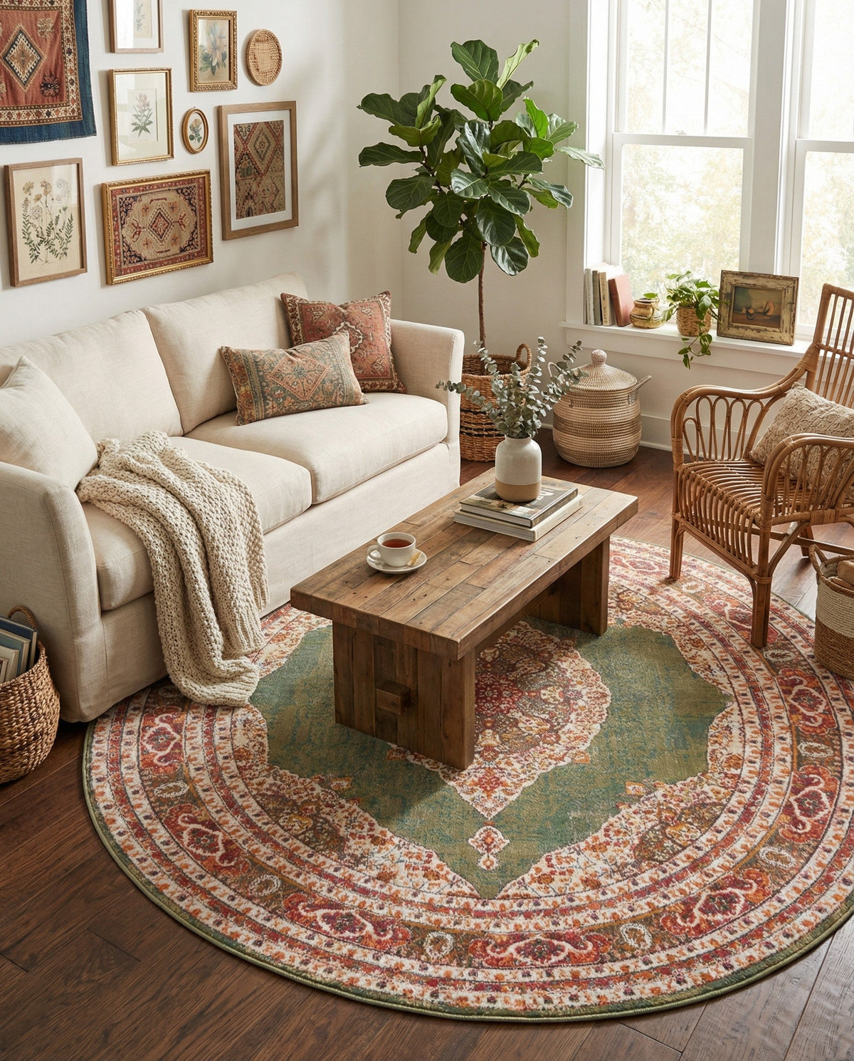 Caribbean Breeze Collection Area Rug -  Windward Round Green  lifestyle 89