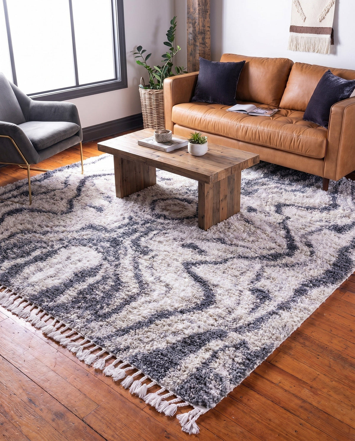 Cozy Cove Shag Collection Area Rug -  Seabreeze Square Gray  lifestyle 103