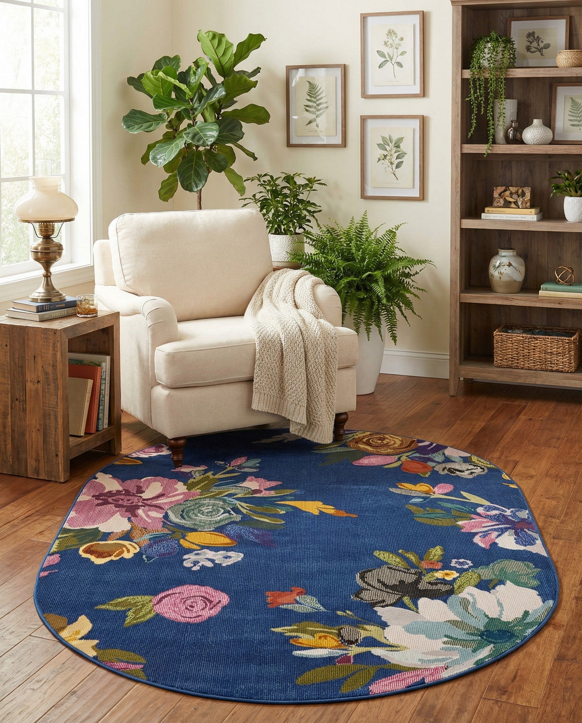 Meadow Breeze Collection Area Rug - Wildflower Oval Blue  lifestyle 175