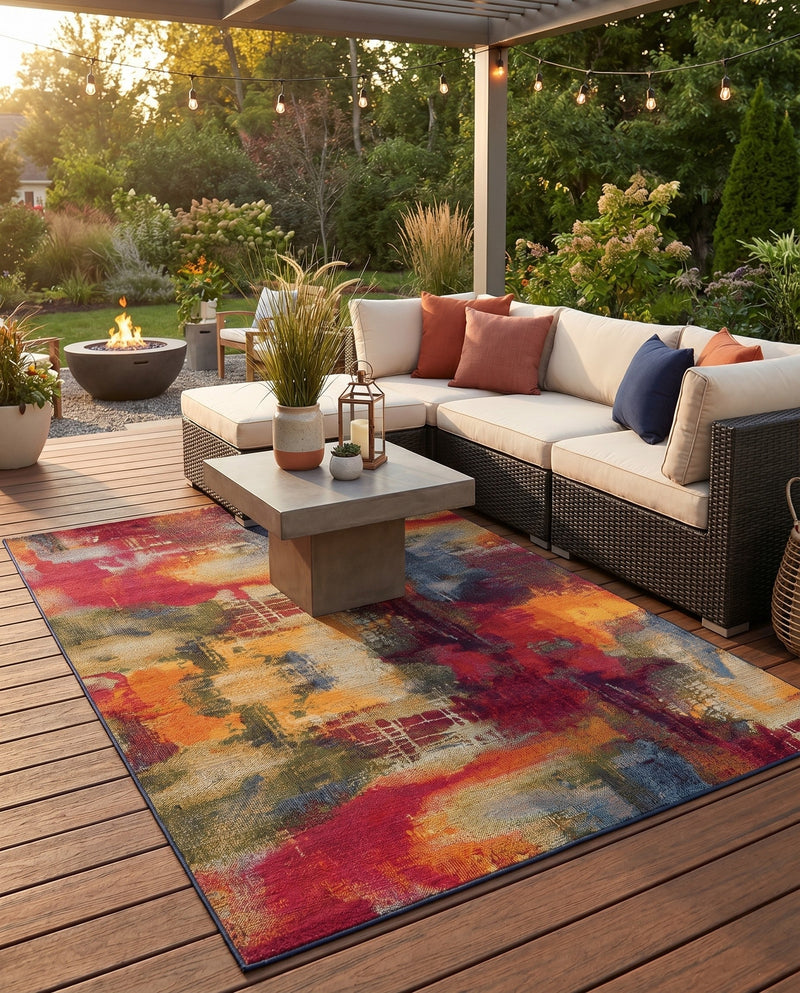 Urban Terrace Collection Area Rug -  Atrium Rectangle Multi  lifestyle 70