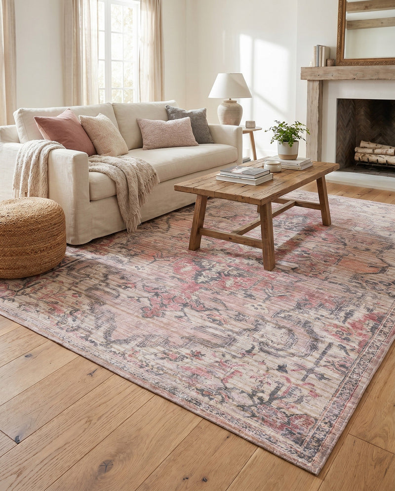 Vintage Memories Collection Area Rug - Echoes Rectangle Beige pink  lifestyle 16