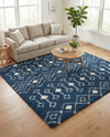 Berber Lattice Shag Collection Area Rug - Atlas (Navy Blue) Square Navy Blue  lifestyle 82