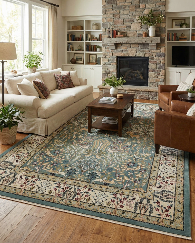 Persian Elegance Collection Area Rug -  Kerman (Blue) Rectangle Blue  lifestyle 23