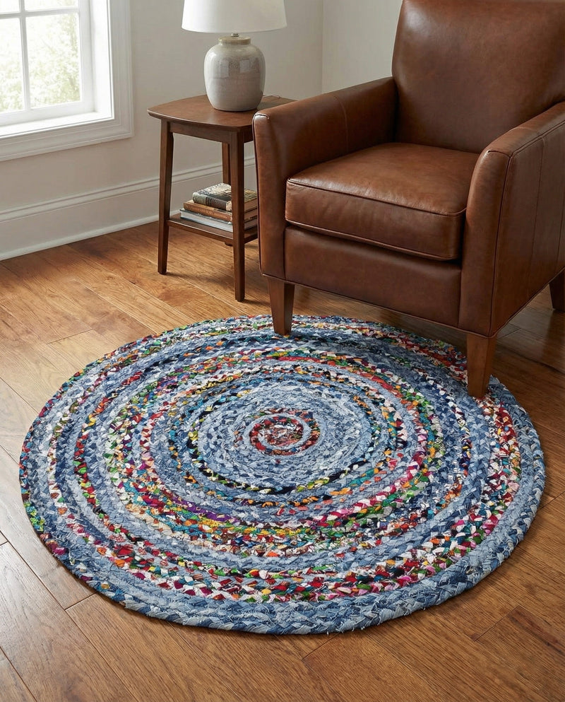 Woven Udaipur Collection Area Rug - Sahara Round Blue and Multi  lifestyle 72