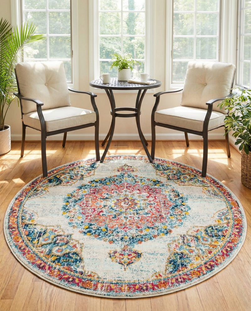 Brighton Terrace Collection Area Rug - Hove (Ivory) Round Ivory  lifestyle 70