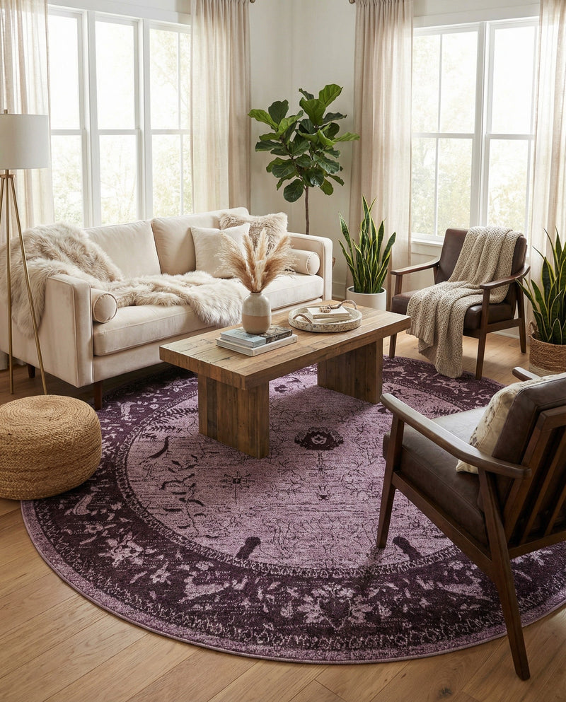 Horizon Collection Area Rug -  Apex (Purple) Round Purple  lifestyle 49