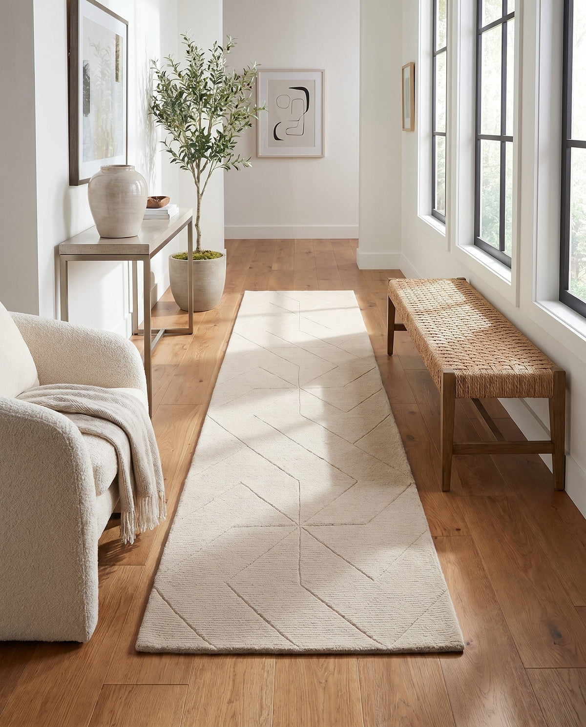 Nordic Loom Geometric Collection Area Rug - Oslo Runner Pearl Ivory  lifestyle 149
